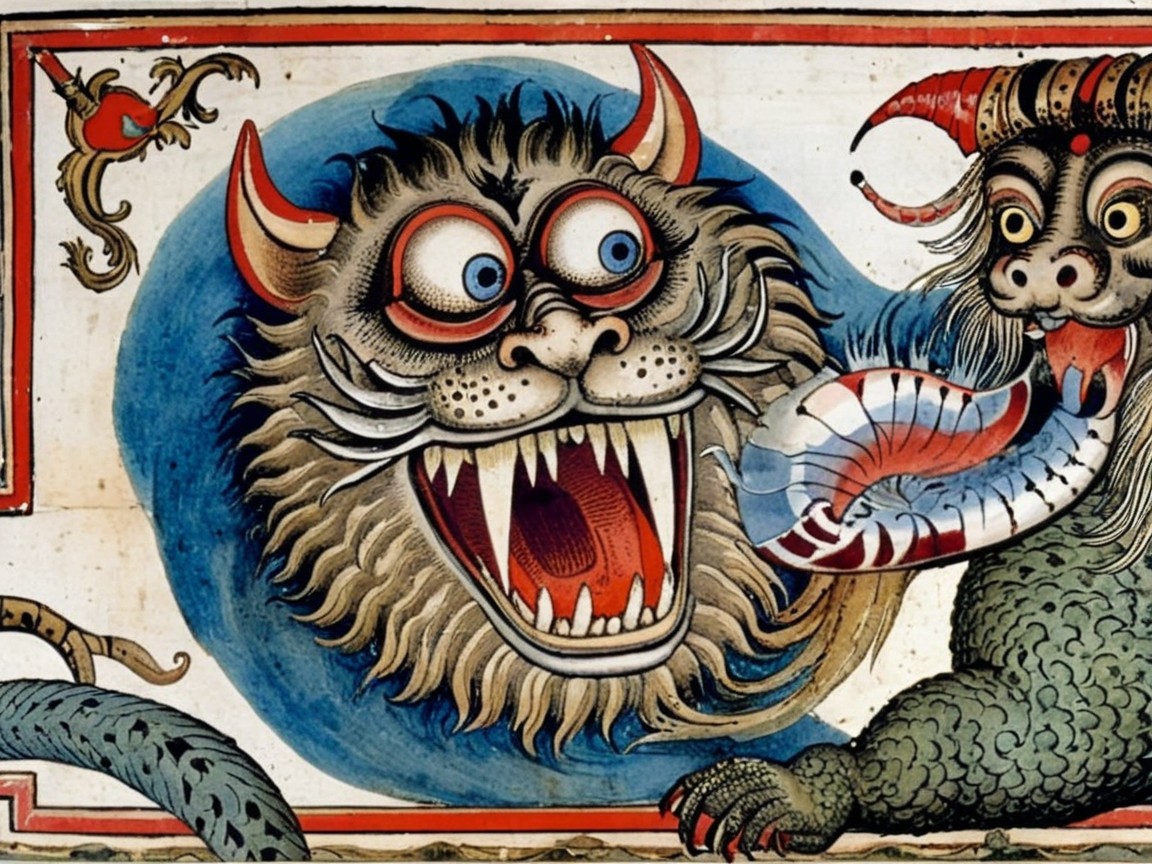 Fantastical creature with lion-like face and vivid colors
