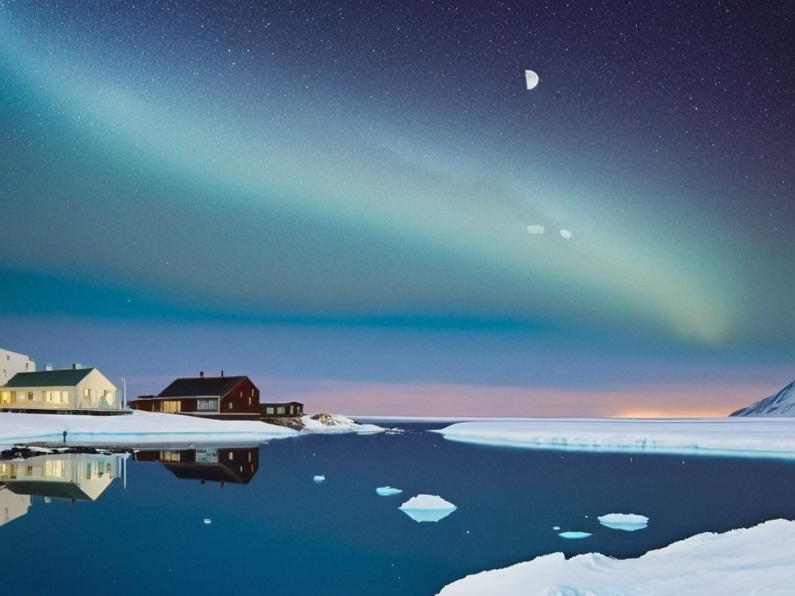 Serene Winter Landscape with Northern Lights and Water