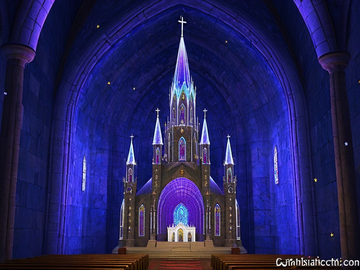 Ornate Church Interior with Grand Altar and Stained Glass