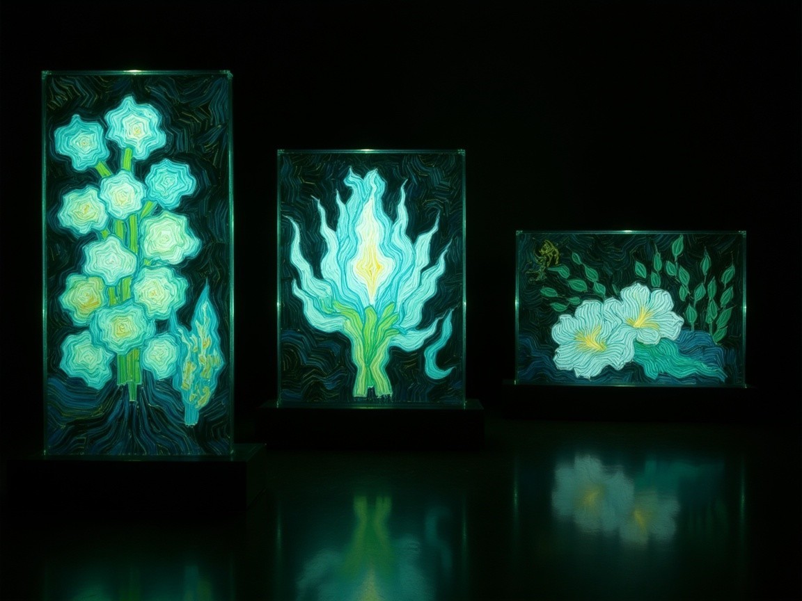 Illuminated Glass Panels with Floral Designs and Colors