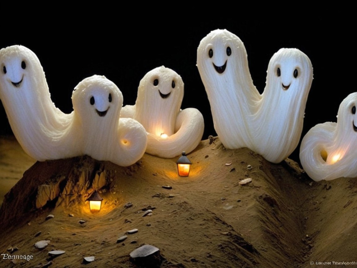 Whimsical Ghost-Like Characters in a Magical Scene