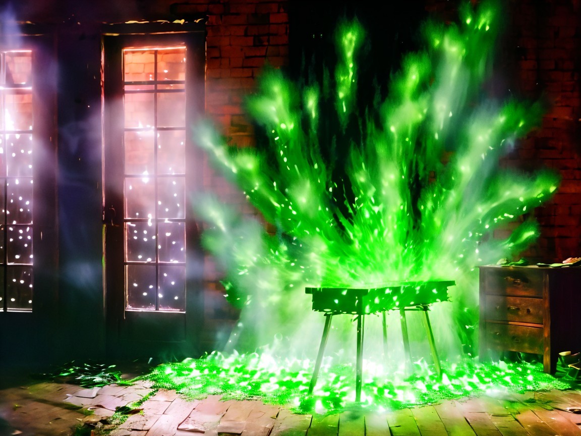 Vibrant Green Light in an Abandoned Room Setting