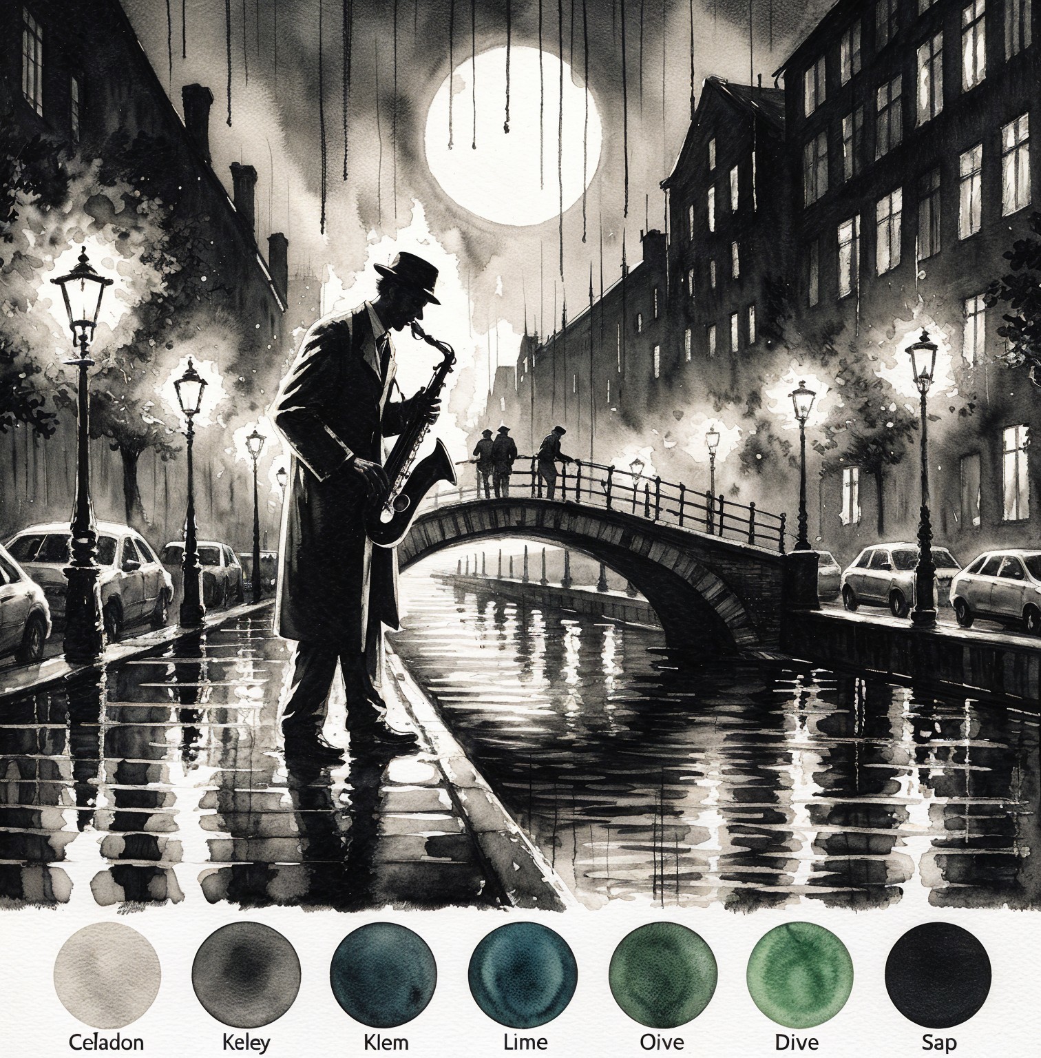 Monochromatic Scene of Saxophonist by Serene River