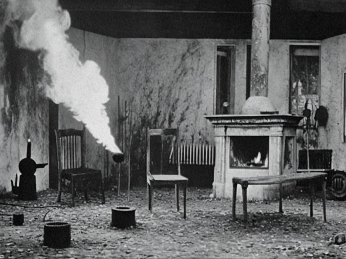 Eerie Abandoned Room with Dusty Furniture and Smoke