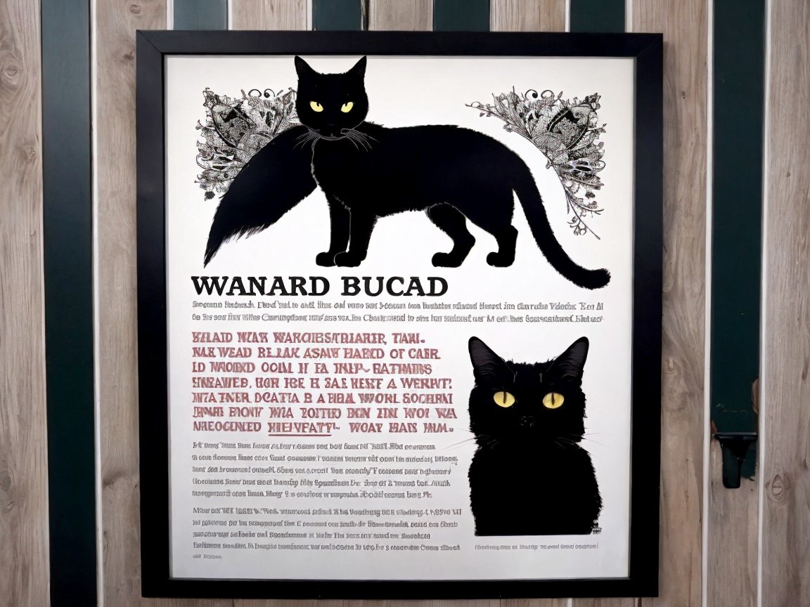 Framed Poster of Black Cat with Decorative Elements