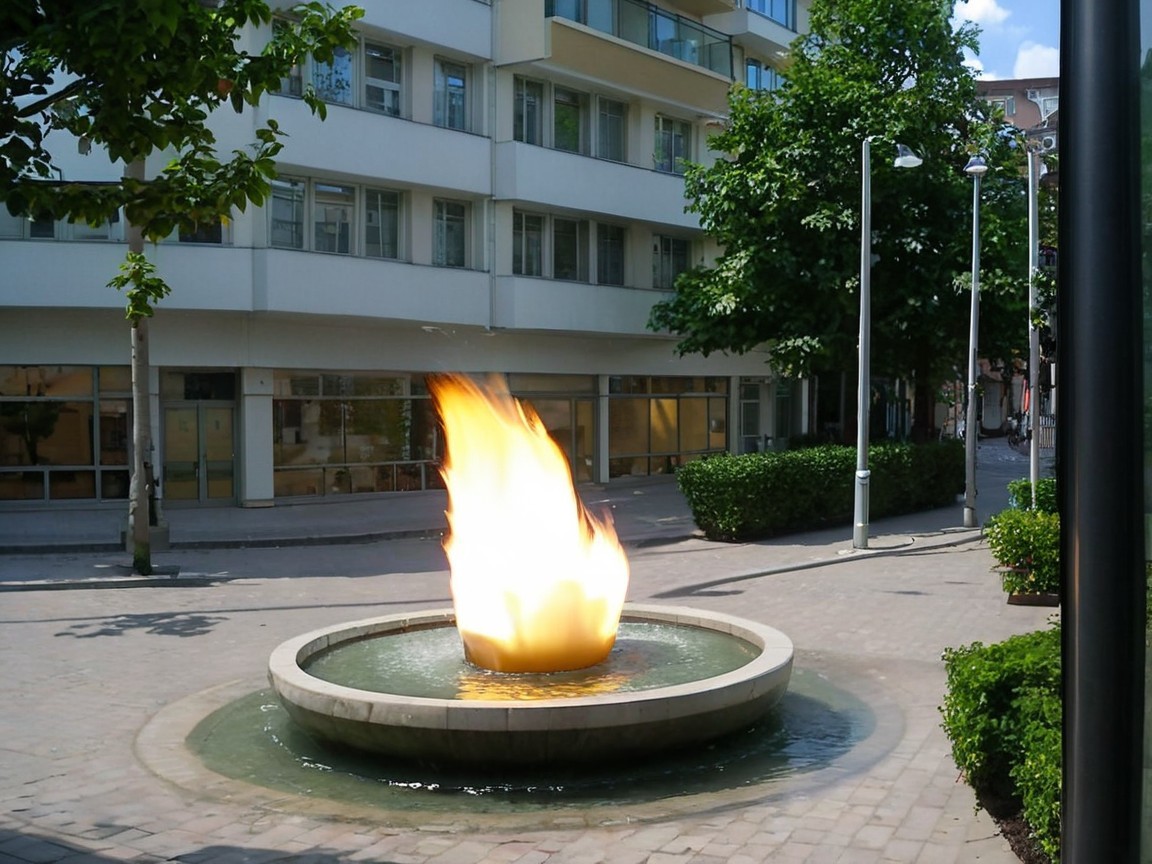 Flame-Like Sculpture in Urban Outdoor Installation