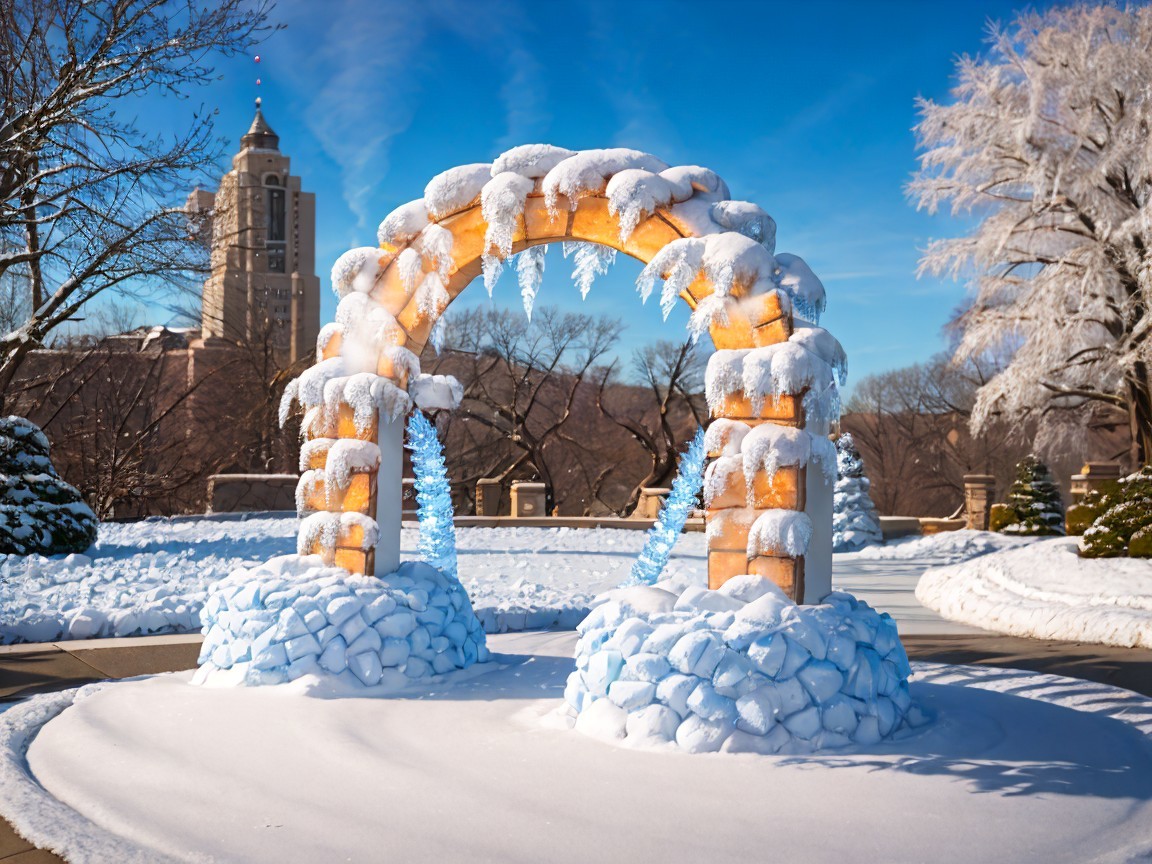 Winter Landscape with Snow-Covered Arch and Trees