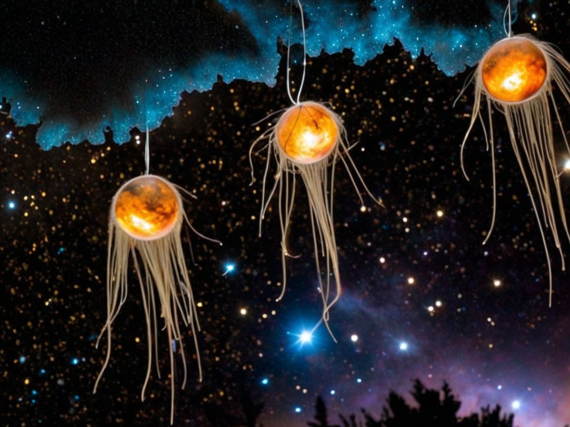 Luminous jellyfish in a cosmic star-filled backdrop
