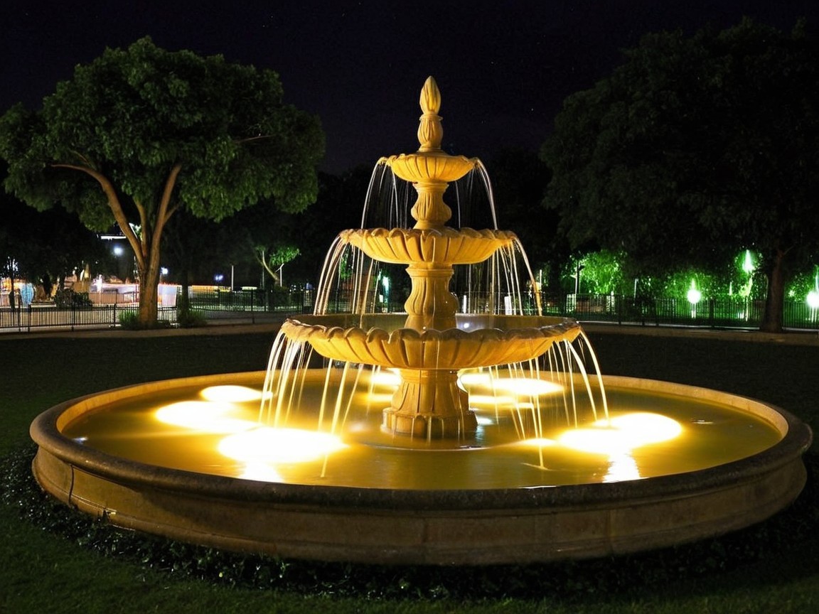 Illuminated Fountain in a Serene Night Park
