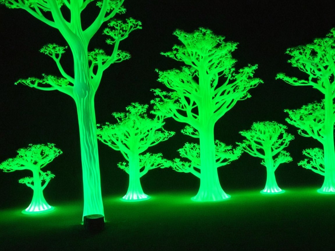 Luminescent trees create an enchanting forest ambiance