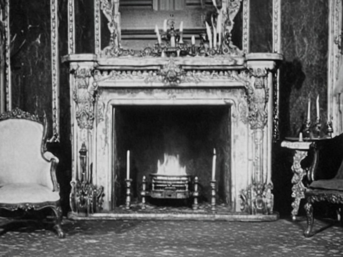 Elegant Room with Intricate Fireplace and Furnishings