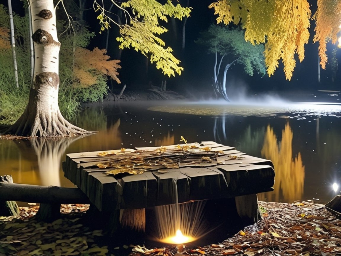 Serene Nighttime Scene at a Tranquil Pond
