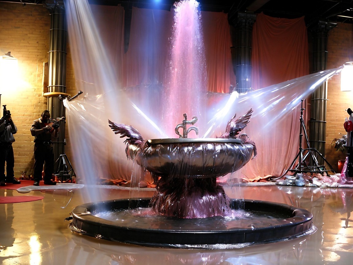 Ornate Fountain with Illuminated Water Display