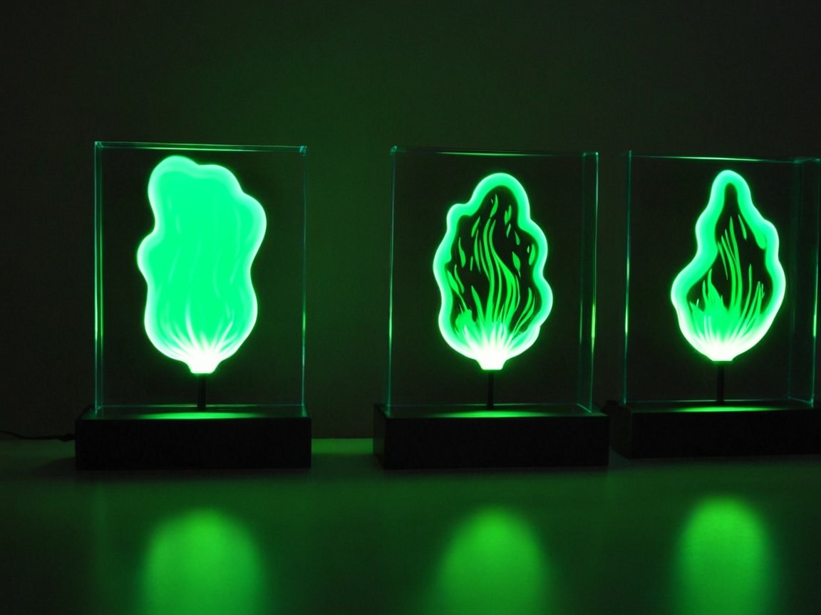 Vibrant Green Decorative Lamps in Transparent Cases