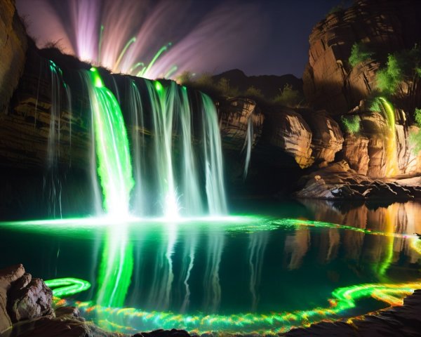 Waterfall Cascading into Serene Pool with Mist