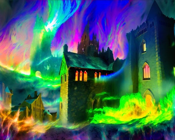 Ethereal Castle in a Mystical Colorful Landscape