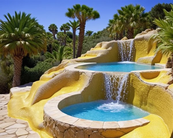 Tropical Oasis with Waterfalls and Clear Pools