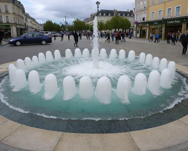 Circular fountain with central and smaller water jets