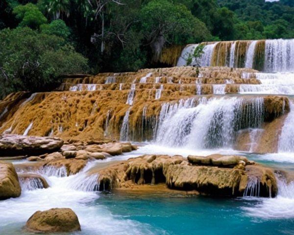 Cascading Waterfalls in a Lush Green Landscape