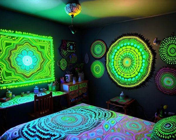 Vibrant Murals and Intricate Mandala Patterns in Room