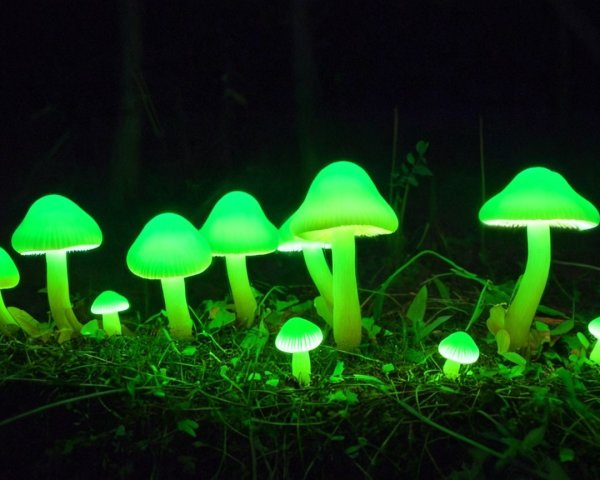 Bioluminescent Mushrooms in a Dark Enchanting Forest