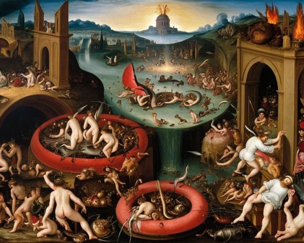 Chaotic Hellish Landscape with Mythological Figures