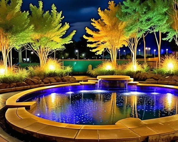Serene Outdoor Space with Circular Pool and Greenery