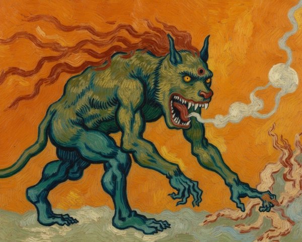 Vivid Painting of a Muscular Green Creature