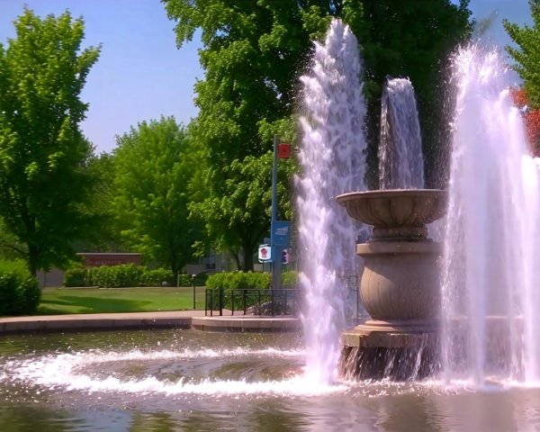 Serene Park Fountain with Cascading Water Streams