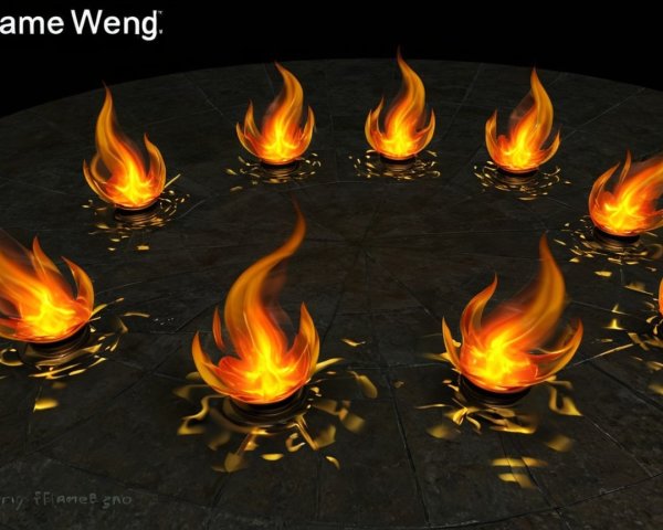 Dark Circular Stone Floor with Stylized Flames