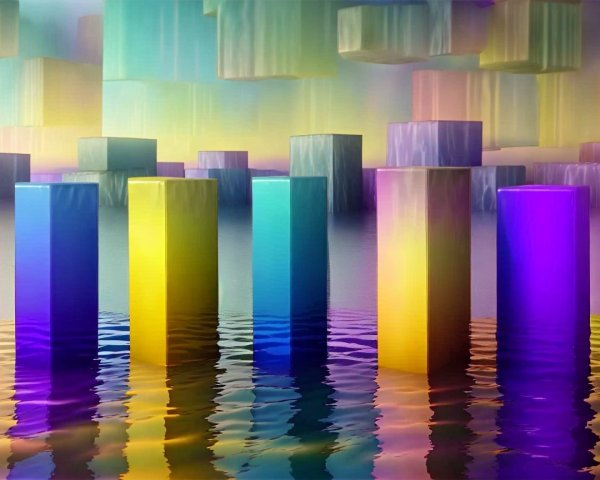 Surreal Landscape with Colorful Rectangular Blocks