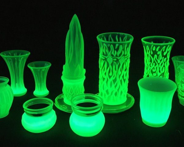 Vibrant Green Glassware Collection Under Black Light