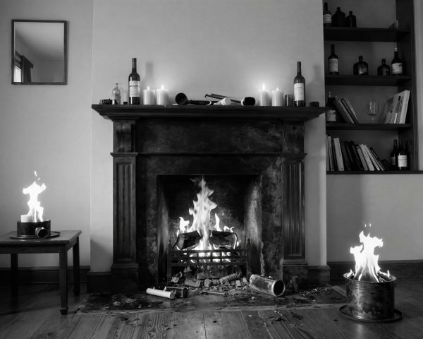 Indoor Living Room with Fireplace and Bookshelf