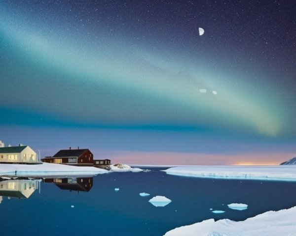Serene Winter Landscape with Northern Lights and Water