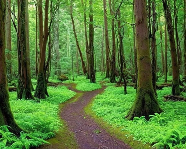 Serene Forest Scene with Lush Green Landscape