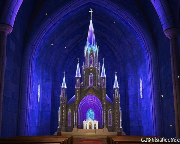 Ornate Church Interior with Grand Altar and Stained Glass