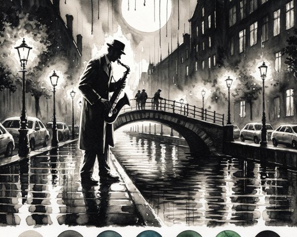 Monochromatic Scene of Saxophonist by Serene River