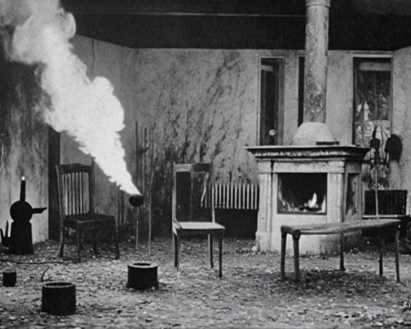 Eerie Abandoned Room with Dusty Furniture and Smoke