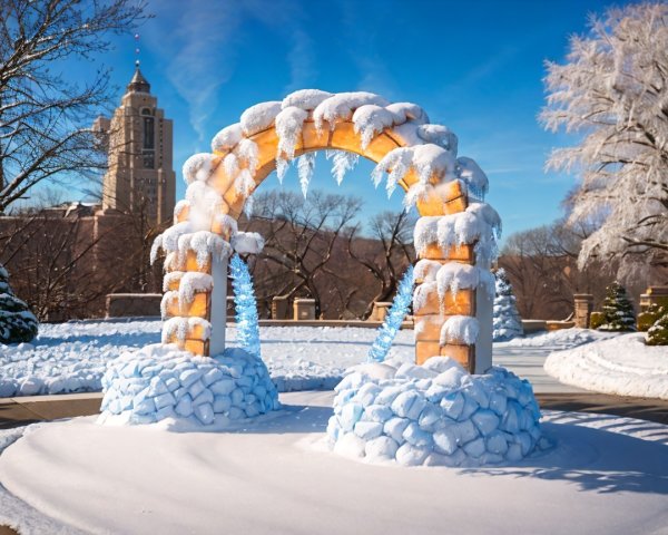 Winter Landscape with Snow-Covered Arch and Trees