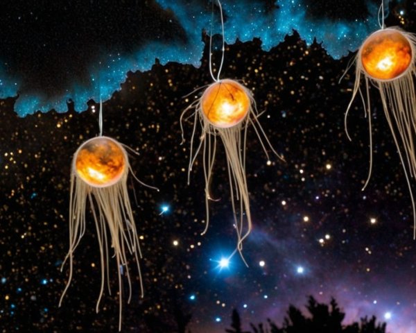 Luminous jellyfish in a cosmic star-filled backdrop