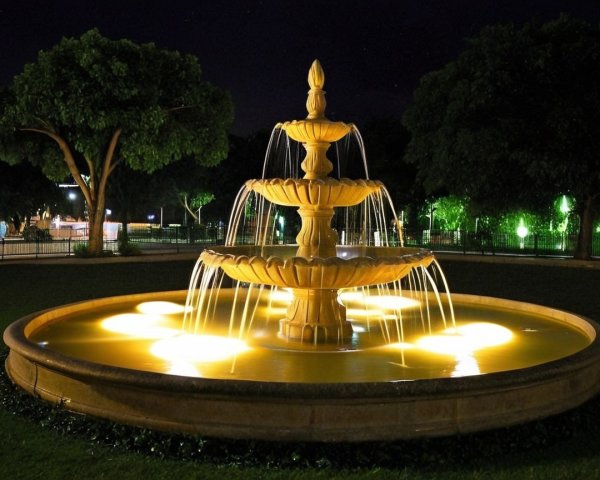 Illuminated Fountain in a Serene Night Park