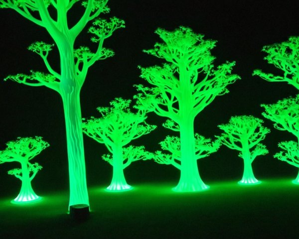 Luminescent trees create an enchanting forest ambiance