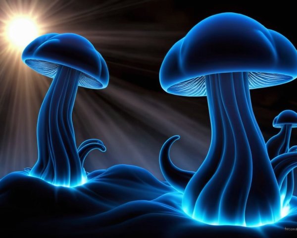 Surreal Landscape with Bioluminescent Mushrooms