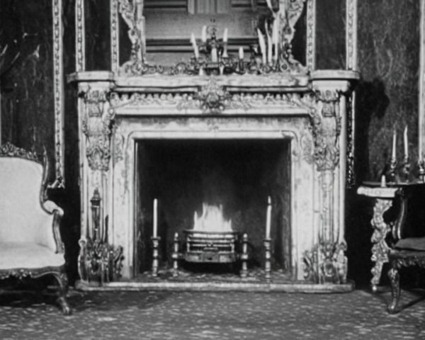 Elegant Room with Intricate Fireplace and Furnishings