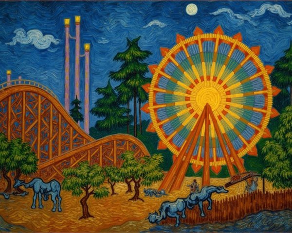 Vibrant Amusement Park Landscape at Night