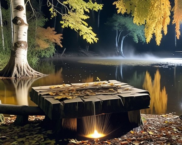 Serene Nighttime Scene at a Tranquil Pond