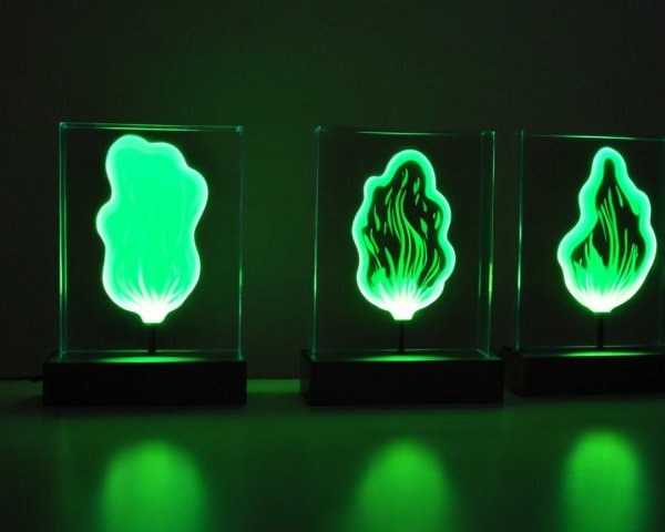 Vibrant Green Decorative Lamps in Transparent Cases