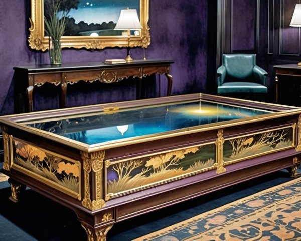 Luxurious Coffee Table with Gilded Frame and Glass Top