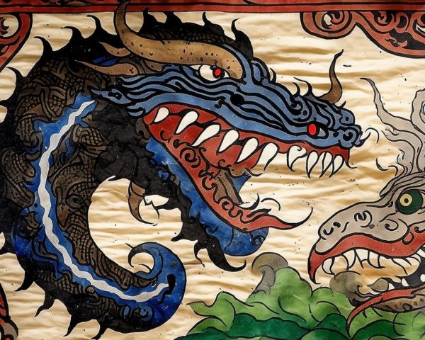 Traditional Artwork of Two Fierce Dragons