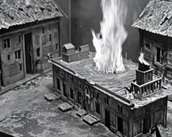 Miniature Model of Historic Buildings in Flames